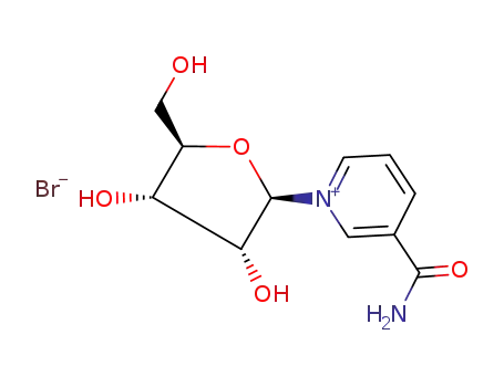 Molecular Structure of 78687-39-5 (3-carbamoyl-1-((2R,3R,4S,5R)-3,4-dihydroxy-5-(hydroxymethyl)tetrahydrofuran-2-yl)pyridin-1-ium bromide)