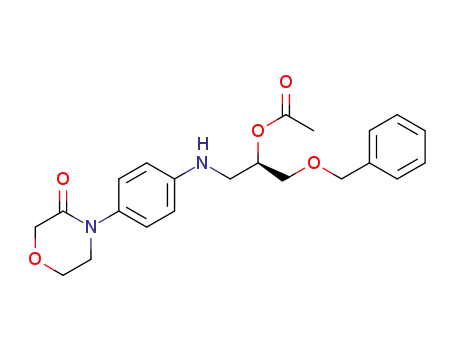 Molecular Structure of 1447919-68-7 (acetic acid-1-benzyloxymethyl-2-[(R)-4-(3-oxo-morpholin-4-yl)phenylamino]-ethylester)