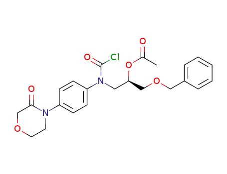 Molecular Structure of 1447919-69-8 (acetic acid-1-benzyloxymethyl-2-{[(R)-(3-oxo-morpholin-4-yl)-phenyl]-chlorocarbonyl-amino} ethyl ester)