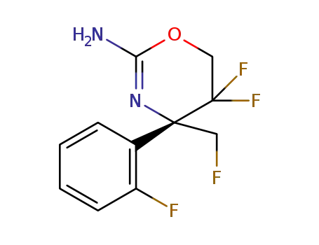 Molecular Structure of 1415915-01-3 ((S)-5,5-difluoro-4-fluoromethyl-4-(2-fluoro-phenyl)-5,6-dihydro-4H-[1,3]oxazin-2-ylamine)