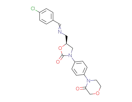 Molecular Structure of 1414932-72-1 (4-{4-[(S)-5-[(((4-chlorophenyl)methylene)amino)methyl]-2-oxo-1,3-oxazolidin-3-yl]phenyl}-morpholin-3-one)