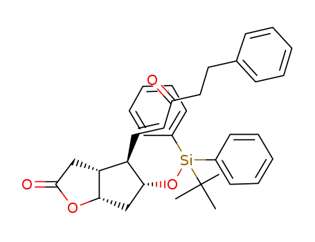 Molecular Structure of 1395619-06-3 ((3aR,4R,5R,6aS)-5-(tert-butyldiphenylsilyloxy)-4-((E)-3-oxo-5-phenylpent-1-enyl)hexahydro-2H-cyclopenta[b]furan-2-one)