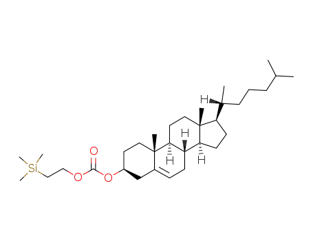 Molecular Structure of 78687-50-0 (Carbonic acid (3S,8S,9S,10R,13R,14S,17R)-17-((R)-1,5-dimethyl-hexyl)-10,13-dimethyl-2,3,4,7,8,9,10,11,12,13,14,15,16,17-tetradecahydro-1H-cyclopenta[a]phenanthren-3-yl ester 2-trimethylsilanyl-ethyl ester)