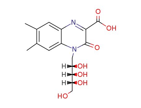 Molecular Structure of 64480-68-8 (6,7-dimethyl-3-oxo-4-((2S,3S,4R)-2,3,4,5-tetrahydroxypentyl)-3,4-dihydroquinoxaline-2-carboxylic acid)