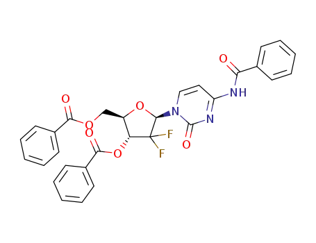 Molecular Structure of 1445381-44-1 ((2R,3R,5R)-5-(4-benzamido-2-oxopyrimidin-1(2H)-yl)-2-((benzoyloxy)methyl)-4,4-difluorotetrahydrofuran-3-yl benzoate)