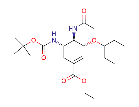 Molecular Structure of 367252-68-4 ((3R,4R,5S)-ethyl 4-acetamido-5-((tert-butoxycarbonyl)amino)-3-(pentan-3-yloxy)cyclohex-1-enecarboxylate)