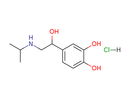 51-30-9,Isoprenaline hydrochloride,3,4-Dihydroxy-alpha-((isopropylamino)methyl)-benzyl alcohol hydrochloride;4-(1-Hydroxy-2-((methylethyl)amino)ethyl)-1,2-benzenediol hydrochloride;Aludrine hydrochloride;
