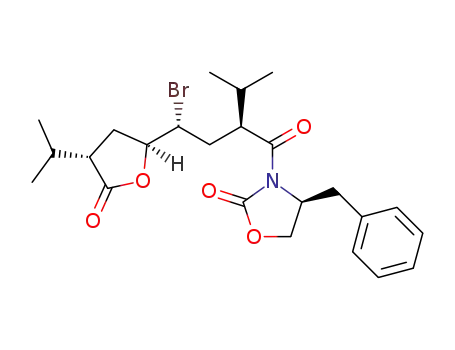 Molecular Structure of 173154-00-2 ((S)-4-Benzyl-3-((S)2-((R) -2-BroMo-2((2S,4S)-4-isopropyl-5-
oxo-tetrahydro-furan-2-yl)-3-Methyl-butyryl)-oxaxolidin-2-one)