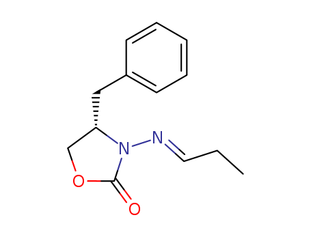 Molecular Structure of 299216-14-1 (2-Oxazolidinone, 4-(phenylmethyl)-3-[(E)-propylideneamino]-, (4S)-)