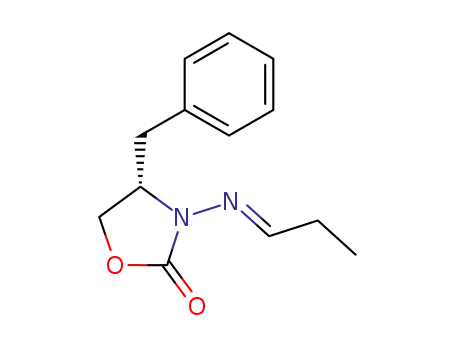 Molecular Structure of 299216-14-1 (2-Oxazolidinone, 4-(phenylmethyl)-3-[(E)-propylideneamino]-, (4S)-)