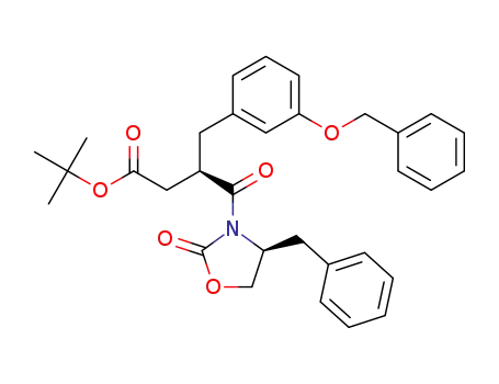 Molecular Structure of 1352791-77-5 (tert-butyl (3R)-4-[(S)-4-benzyl-2-oxooxazolidin-3-yl]-3-[3-(benzyloxy)benzyl]-4-oxobutanoate)