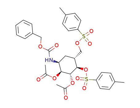 Molecular Structure of 191723-81-6 (2,3-di-O-acetyl-N-benzyloxycarbonyl-4,6-di-O-(p-tolylsulfonyl)-5a-carba-D-glucopyranosylamine)
