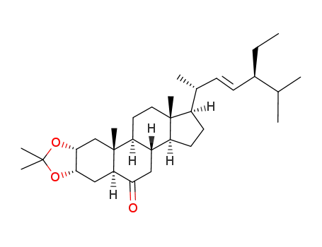 Molecular Structure of 81481-13-2 ((22E,24S)-2α,3α-Dihydroxy-5α-stigmast-22-en-6-one 2,3-acetonide)
