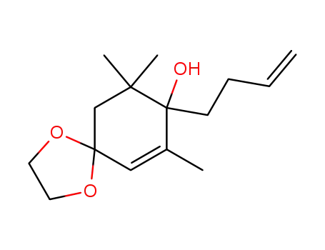 Molecular Structure of 149457-31-8 (8-(But-3-enyl)-7,9,9-trimethyl-1,4-dioxaspiro[4.5]dec-6-en-8-ol)