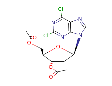 Molecular Structure of 24638-92-4 (9-(3,5-di-O-acetyl-2-deoxy-β-D-erythro-pentofuranosyl)-2,6-dichloropurine)