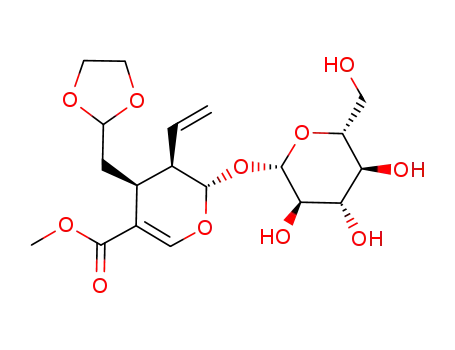 Molecular Structure of 79409-45-3 (Methyl (2S,3R,4S)-4-(1,3-Dioxolan-2-ylmethyl)-2-(β-D-glucopyranosyloxy)-3,4-dihydro-3-vinyl-2H-pyran-5-carboxylate)