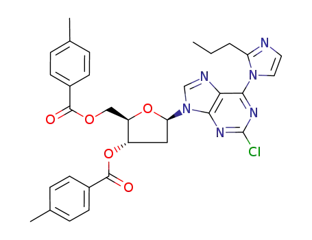 Molecular Structure of 914084-41-6 (2-chloro-9-[2-deoxy-3,5-di-O-(p-toluoyl)-β-D-erythro-pentofuranosyl]-6-(2-propylimidazol-1-yl)purine)