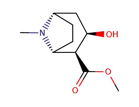Molecular Structure of 46255-79-2 (methyl (endo, endo)-3-hydroxy-8-methyl-8-azabicyclo<3.2.1>octan-2-carboxylate)