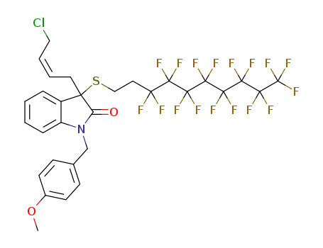 Molecular Structure of 1318074-61-1 (3-(4-chlorobut-2-enyl)-3-(3,3,4,4,5,5,6,6,7,7,8,8,9,9,10,10,10-heptadecafluorodecylsulfanyl)-1-(4-methoxybenzyl)-1,3-dihydroindol-2-one)