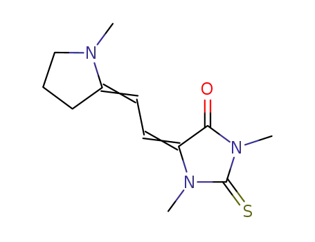 Molecular Structure of 2445-60-5 (1,3-DIMETHYL-5-[(1-METHYL-2-PYRROLIDINYLIDENE)ETHYLIDENE]-2-THIOXO-4-IMIDAZOLIDINONE)