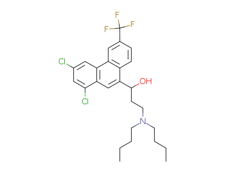69756-53-2,HALOFANTRINE,3-(dibutylamino)-1-[1,3-dichloro-6-(trifluoromethyl)phenanthren-9-yl]propan-1-ol;Halfan;Halofantrine;dl-WR 171669;1-(1,3-Dichloro-6-trifluoromethyl-9-phenanthryl)-3-di(n-butyl)aminopropanol;3-(Dibutylamino)-1-(1,3-dichlor-6-(trifluormethyl)-9-phenanthryl)propanol;1,3-Dichloro-a-[2-(dibutylamino)ethyl]-6-(trifluoromethyl)-9-phenanthrenemethanol;9-phenanthrenemethanol, 1,3-dichloro-a-[2-(dibutylamino)ethyl]-6-(trifluoromethyl)-;(1S)-3-(dibutylamino)-1-[1,3-dichloro-6-(trifluoromethyl)phenanthren-9-yl]propan-1-ol;