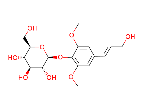 118-34-3,ELEUTHEROSIDE B,Lilacin;Magnolenin;Methoxyconiferine;NSC 287441;Syringoside;Sinapyl alcohol 4-O-glucoside;Syringin(6CI,7CI,8CI);b-D-Glucopyranoside,4-(3-hydroxy-1-propenyl)-2,6-dimethoxyphenyl, (E)-;Eleutheroside B;Ilexanthin A;Ligustrin;4-(3-Hydroxypropenyl)-2,6-dimethoxyphenyl-D-glucoside;4-[(1E)-3-Hydroxyprop-1-en-1-yl]-2,6-dimethoxyphenyl β-D-glucopyranoside;β-D-Glucopyranoside, 4-(3-hydroxy-1-propenyl)-2,6-dimethoxyphenyl;β-D-glucopyranoside, 4-[(1E)-3-hydroxy-1-propen-1-yl]-2,6-dimethoxyphenyl;