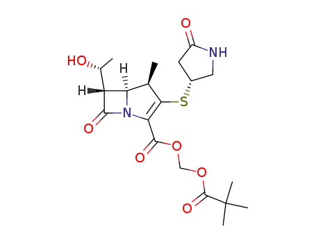Molecular Structure of 157542-49-9 ((1R,5S,6S)-6-[1(R)-Hydroxyethyl]-1-methyl-2-[2-oxopyrrolidin-4(R)-ylsulfanyl]-1-dethia-1-carba-2-penem-3-carboxylic acid pivaloyloxymethyl ester)