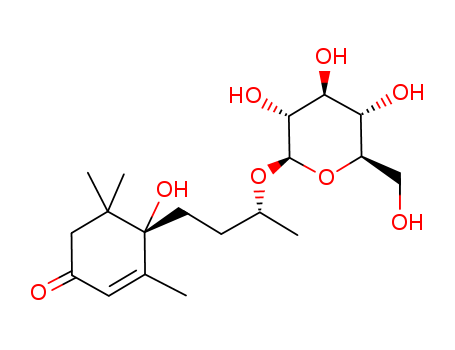 Molecular Structure of 114226-08-3 (2-Cyclohexen-1-one,4-[(3R)-3-(b-D-glucopyranosyloxy)butyl]-4-hydroxy-3,5,5-trimethyl-,(4S)-)