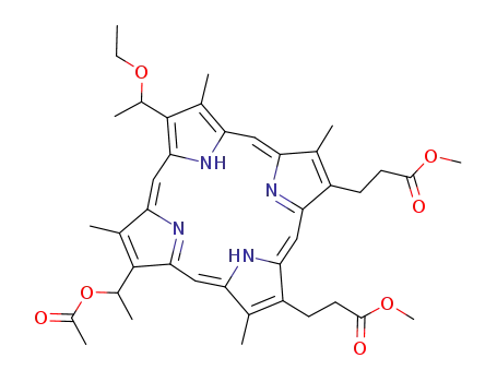 Molecular Structure of 75162-69-5 (8-(1-acetoxyethyl)-3-(1-ethoxyethyl)deuteroporphyrin dimethyl ester)
