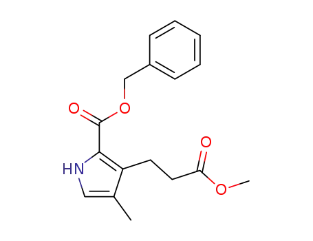 Molecular Structure of 51671-83-1 (1H-Pyrrole-3-propanoic acid, 4-methyl-2-[(phenylmethoxy)carbonyl]-,
methyl ester)