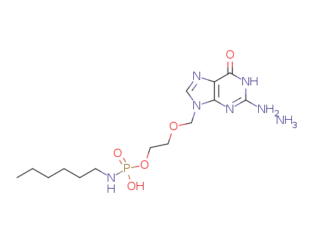Molecular Structure of 1400637-42-4 (N-hexyl-2-[(2-amino-6-oxo-3,6-dihydro-9H-purin-9-yl)methoxy]ethyl phosphoramidate ammonium salt)