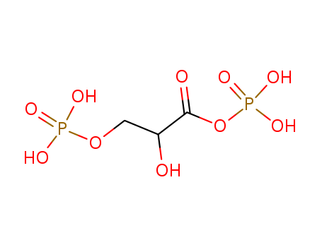 1981-49-3,(2-hydroxy-3-phosphonooxy-propanoyl)oxyphosphonic acid,Glycericacid, 3-phosphate, anhydride with H3PO4 (6CI); Glyceric acid, anhydride withH3PO4, 3-phosphate (7CI); Glyceric acid, monoanhydride with phosphoric acid,3-(dihydrogen phosphate) (8CI); Propanoic acid, 2-hydroxy-3-(phosphonooxy)-,1-monoanhydride with phosphoric acid (9CI); Phosphoric acid, monoanhydride withglyceric acid 3-(dihydrogen phosphate) (8CI); 1,3-Bisphosphoglycerate;1,3-Bisphosphoglyceric acid; 1,3-Diphosphoglycerate; 1,3-Diphosphoglycericacid; 3-Phosphoglyceroyl phosphate; DPG