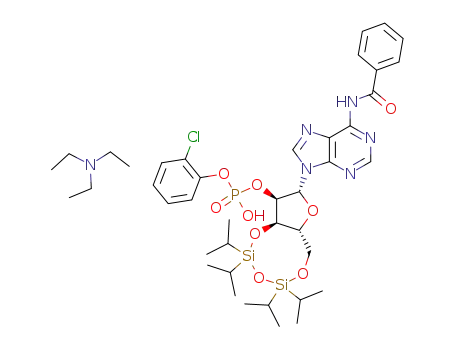 Molecular Structure of 79154-56-6 (2'-Adenylic acid,
N-benzoyl-3',5'-O-[1,1,3,3-tetrakis(1-methylethyl)-1,3-disiloxanediyl]-,
mono(2-chlorophenyl) ester, compd. with N,N-diethylethanamine (1:1))