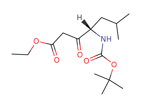 Molecular Structure of 58521-44-1 (Heptanoic acid,
4-[[(1,1-dimethylethoxy)carbonyl]amino]-6-methyl-3-oxo-, ethyl ester,
(S)-)