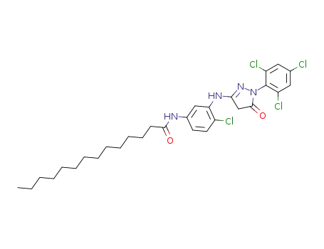 Molecular Structure of 54636-84-9 (N-(4-Chloro-3-((4,5-dihydro-5-oxo-1-(2,4,6-trichlorophenyl)-1H-pyrazol-3-yl)amino)phenyl)myristamide)