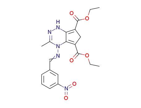 Molecular Structure of 117227-24-4 (3-Methyl-4-{[1-(3-nitro-phenyl)-meth-(E)-ylidene]-amino}-4,6-dihydro-1H-cyclopenta[1,2,4]triazine-5,7-dicarboxylic acid diethyl ester)