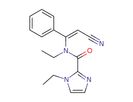 Molecular Structure of 1415219-02-1 (N-[(Z)-2-cyano-1-phenylethenyl]-N,1-diethyl-1H-imidazole-2-carboxamide)