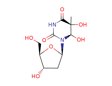 Molecular Structure of 42957-14-2 ((5R,6S)-5,6-dihydroxy-1-[(2R,4S,5R)-4-hydroxy-5-(hydroxymethyl)oxolan-2-yl]-5-methyl-1,3-diazinane-2,4-dione)