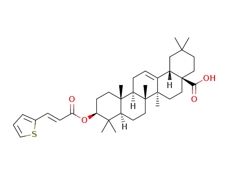 Molecular Structure of 1310058-25-3 (3β-[(E)-3-(thiophen-2-yl)acryloxyl]-olean-12-en-28-oic acid)