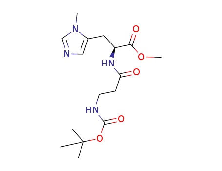 Molecular Structure of 952739-81-0 (N(α)-(3-((tert-butoxycarbonyl)amino)propylcarbonyl)-N(τ)-methyl-L-histidine methyl ester)