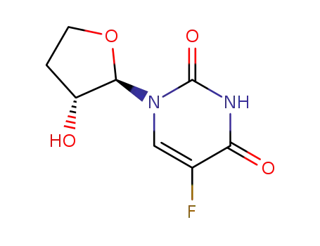 Molecular Structure of 66067-14-9 (2,4(1H,3H)-Pyrimidinedione,
5-fluoro-1-(tetrahydro-3-hydroxy-2-furanyl)-)
