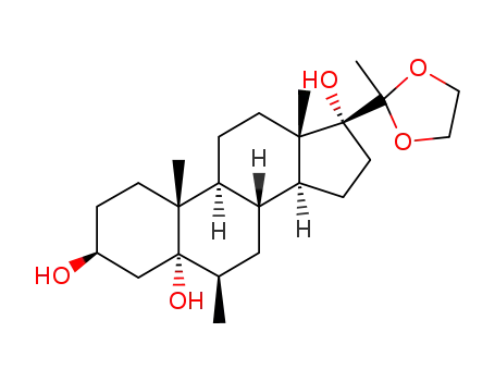Molecular Structure of 19699-76-4 (20,20-ethanediyldioxy-6β-methyl-5α-pregnane-3β,5,17-triol)