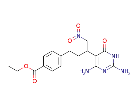 Molecular Structure of 229470-22-8 (4-[3-(2,4-diamino-6-oxo-1,6-dihydropyrimidin-5-yl)-4-nitrobutyl]benzoic acid ethyl ester)