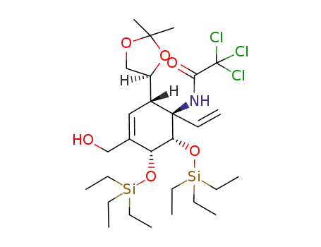 Molecular Structure of 794568-19-7 (2,2,2-Trichloro-N-[(1R,2S,5R,6S)-2-((S)-2,2-dimethyl-[1,3]dioxolan-4-yl)-4-hydroxymethyl-5,6-bis-triethylsilanyloxy-1-vinyl-cyclohex-3-enyl]-acetamide)