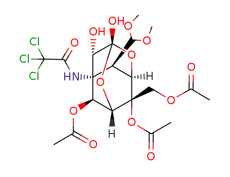 Molecular Structure of 794568-31-3 (Acetic acid (1R,3S,5S,6S,7S,8R,9S,10S)-9-acetoxy-9-acetoxymethyl-8-dimethoxymethyl-3,10-dihydroxy-7-(2,2,2-trichloro-acetylamino)-2,4-dioxa-tricyclo[3.3.1.1<sup>3,7</sup>]dec-6-yl ester)
