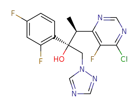 Molecular Structure of 188416-38-8 ((2R,3S)-3-(6-chloro-5-fluoropyrimidin-4-yl)-2-(2,4-difluorophenyl)-1-(1H-1,2,4-triazol-1 yl)butan-2-ol)
