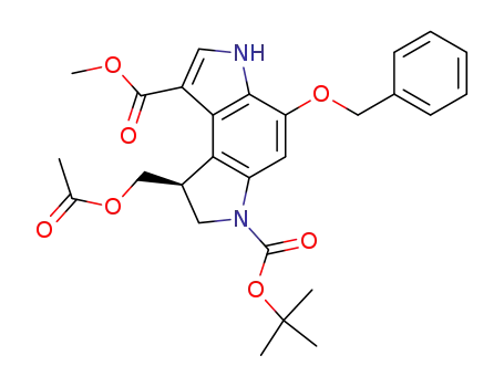 Molecular Structure of 176685-39-5 ((S)-8-Acetoxymethyl-4-benzyloxy-7,8-dihydro-3H-pyrrolo[3,2-e]indole-1,6-dicarboxylic acid 6-tert-butyl ester 1-methyl ester)