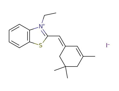 Molecular Structure of 34685-93-3 (3-ethyl-2-[(E)-(3,5,5-trimethylcyclohex-2-en-1-ylidene)methyl]-1,3-benzothiazol-3-ium iodide)