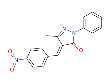 Molecular Structure of 132603-48-6 (3-METHYL-4-((4-NITROPHENYL)METHYLENE)-1-PHENYL-2-PYRAZOLIN-5-ONE)