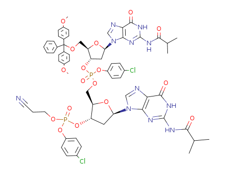 3-Guanylic acid, 5-O-(bis(4-methoxyphenyl)phenylmethyl)-P-(4-chlorophenyl)-2-deoxy-N-(2-methyl-1-oxopropyl)guanylyl-(3.5)-2-deoxy-N-(2-methyl-1-oxopropyl)-, 4-chlorophenyl 2-cyanoethyl ester